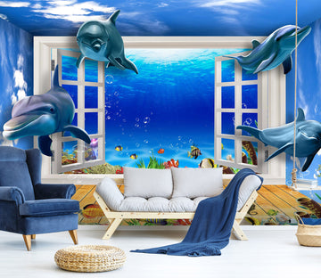 3D Cute Dolphin 1410 Wall Murals