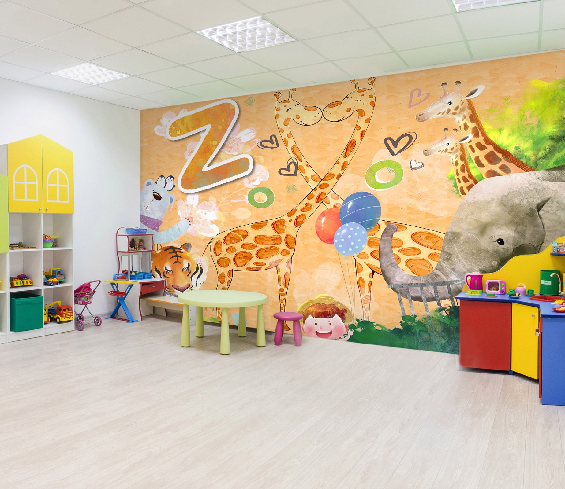 3D Cartoon Giraffe Balloon 259 Wall Murals