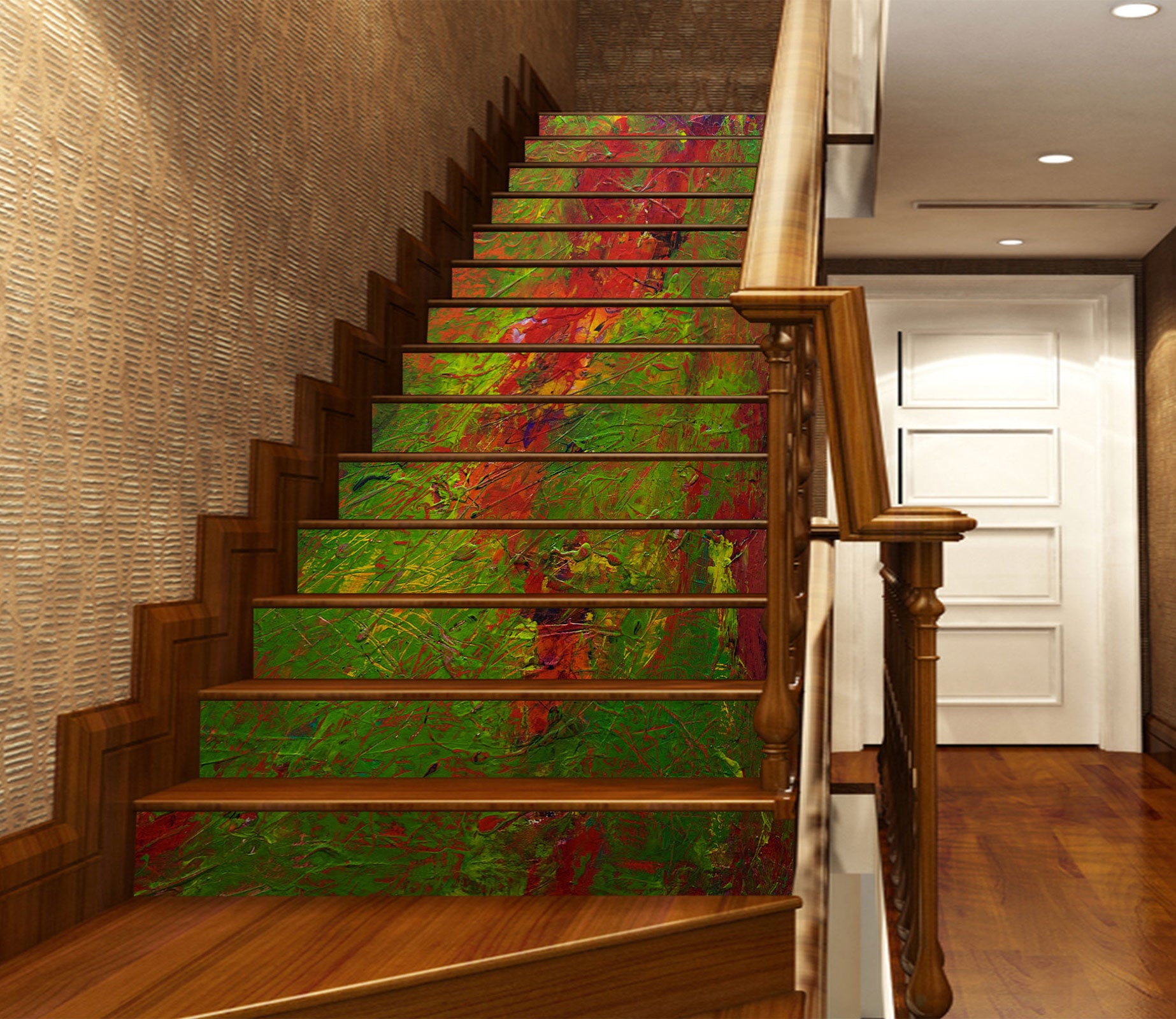 3D Red Green Oil Painting Pattern 90174 Allan P. Friedlander Stair Risers