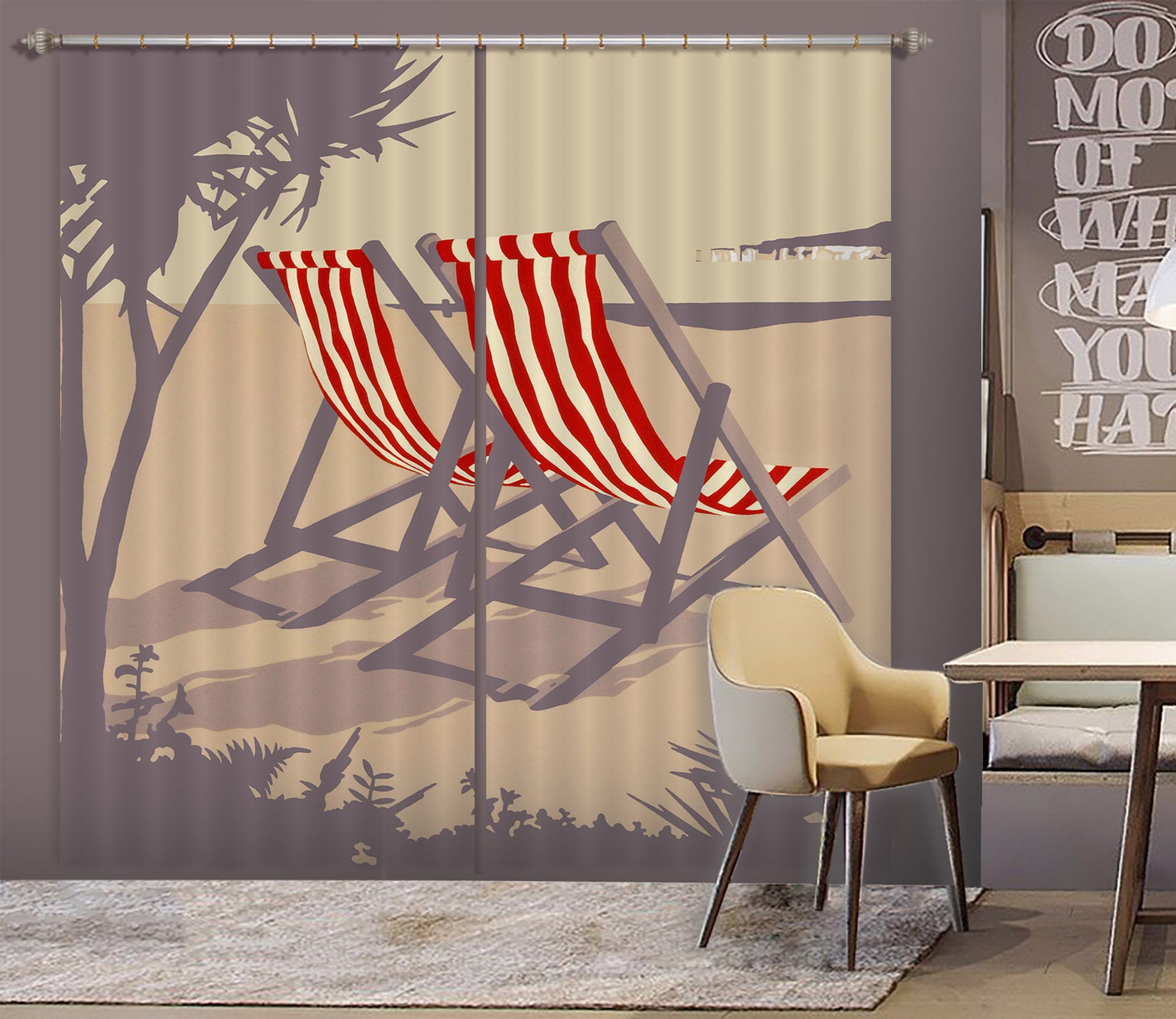 3D Bournemouth Red Deckchairs 106 Steve Read Curtain Curtains Drapes