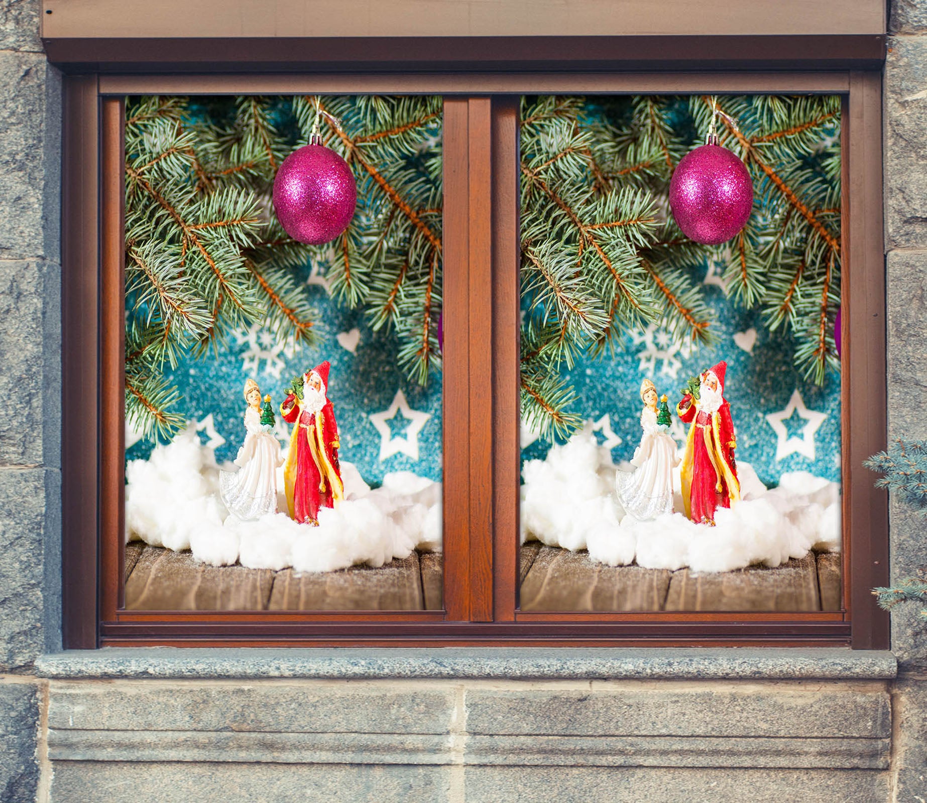 3D Santa Claus Ornaments 30059 Christmas Window Film Print Sticker Cling Stained Glass Xmas