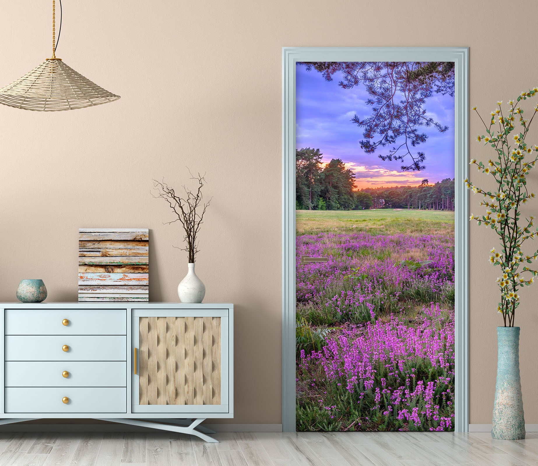 3D Grassland Purple Flowers 101225 Assaf Frank Door Mural