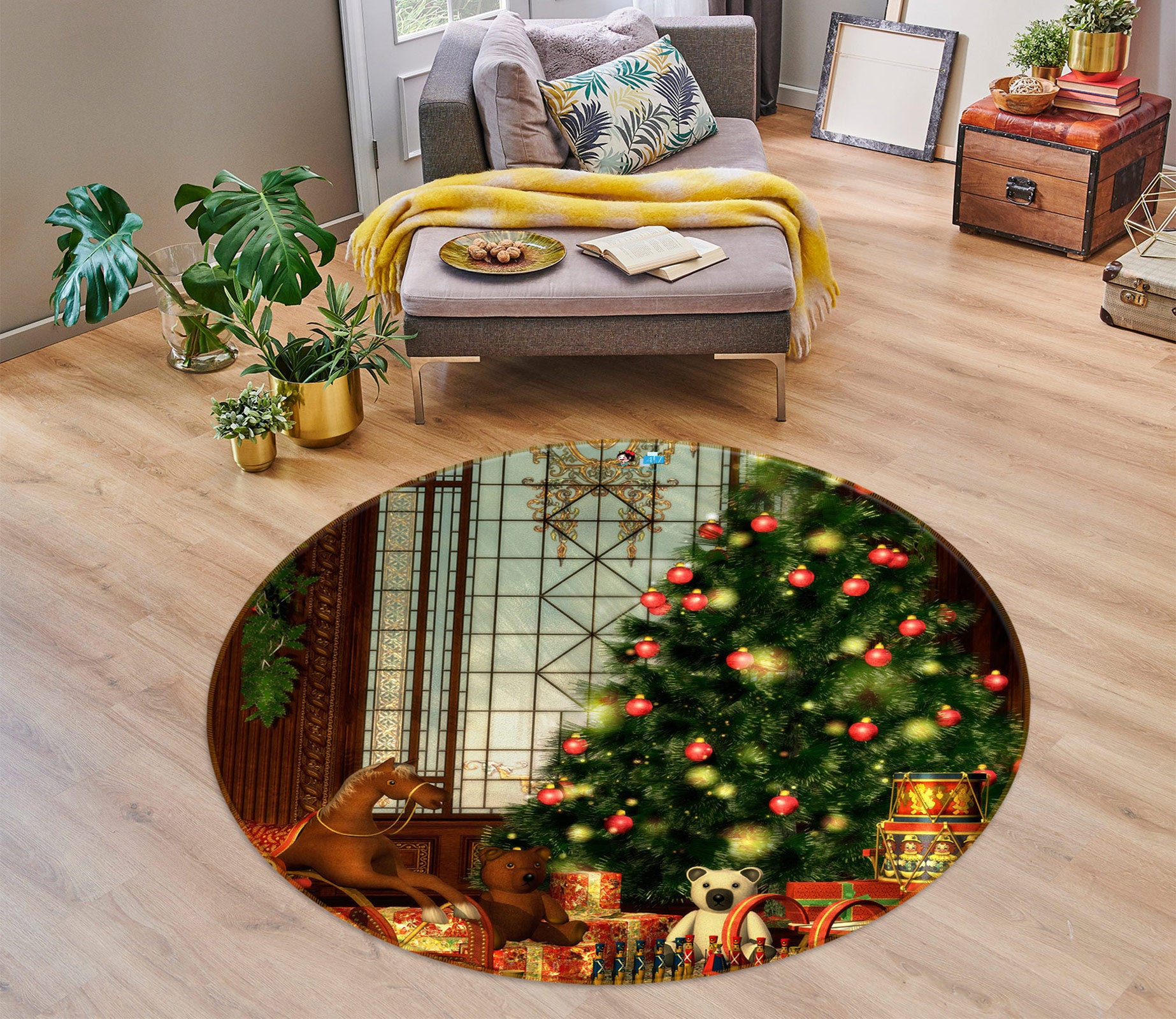 3D Tree 55161 Christmas Round Non Slip Rug Mat Xmas