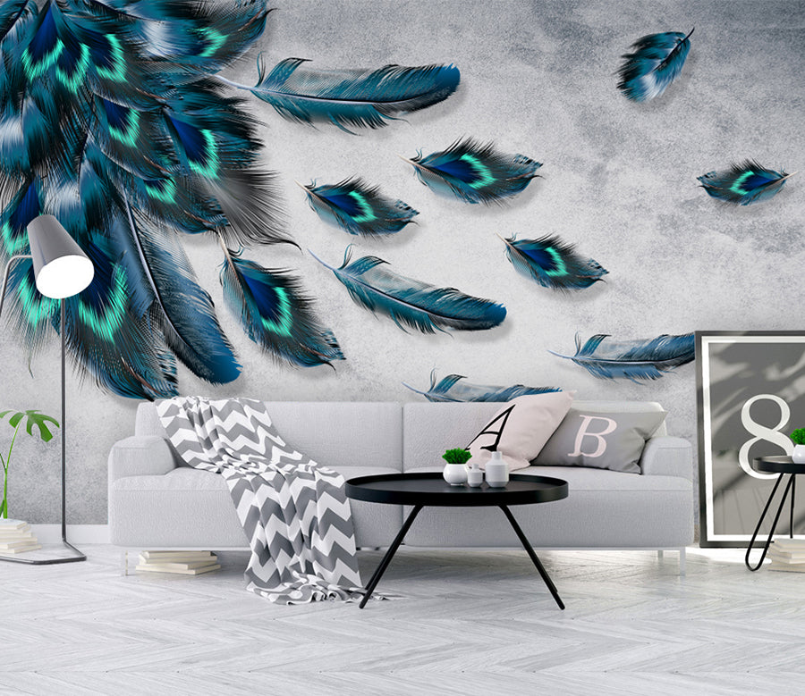 3D Blue Feather WG040 Wall Murals