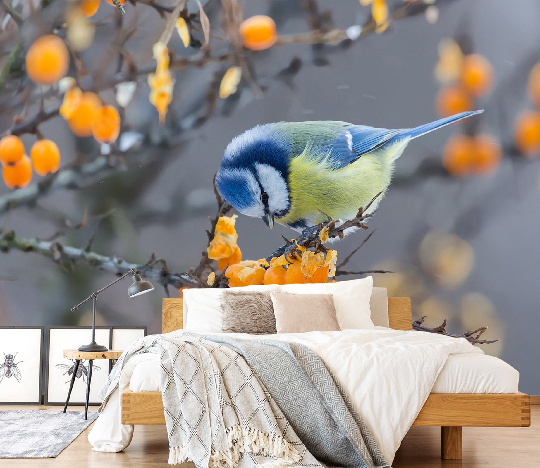 3D Blue Bird Flower Branch 57049 Wall Murals