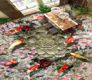 3D Falling Flower Koi 283 Floor Mural  Wallpaper Murals Rug & Mat Print Epoxy waterproof bath floor