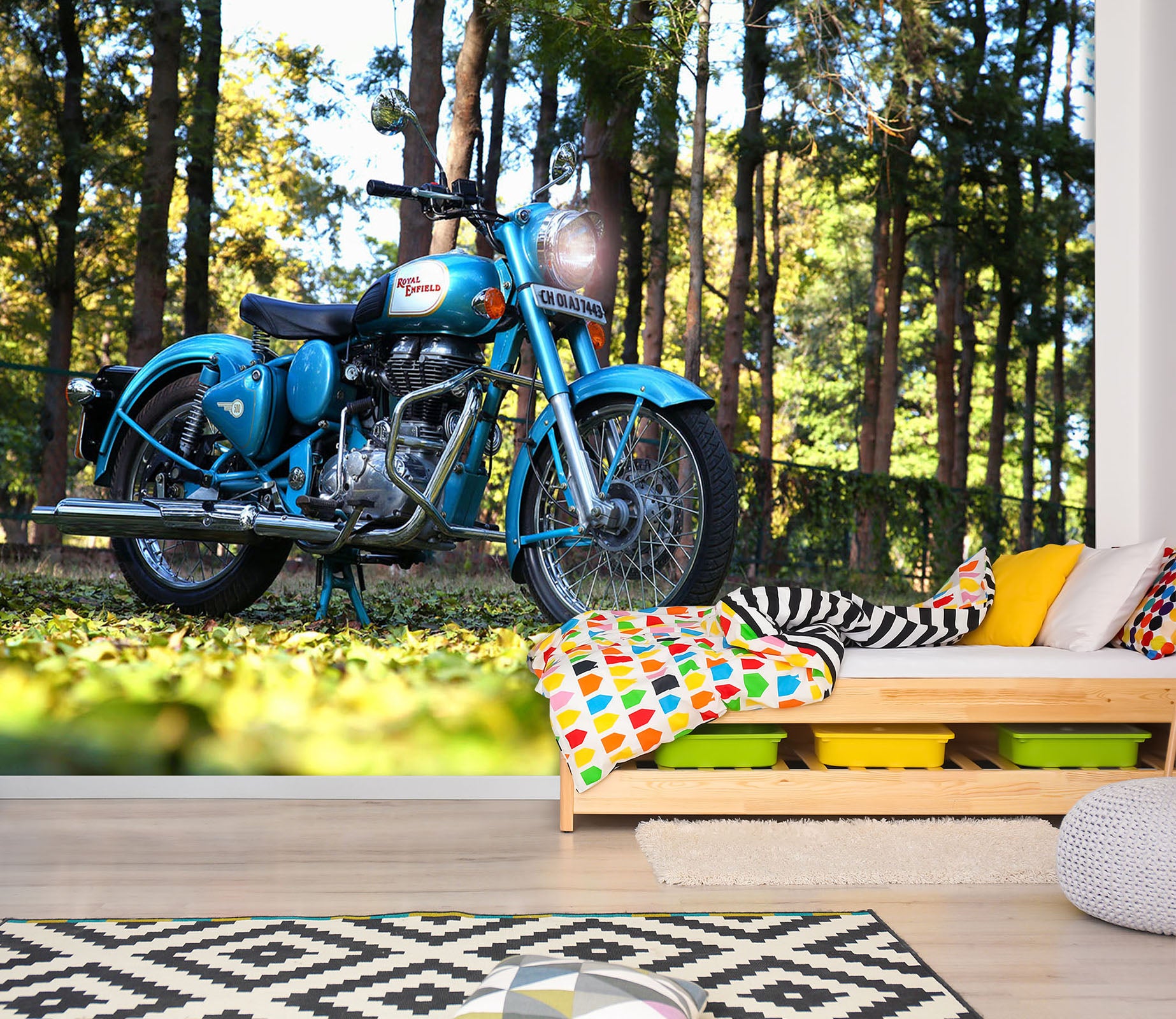 3D Woods Motorcycle 111 Vehicle Wall Murals