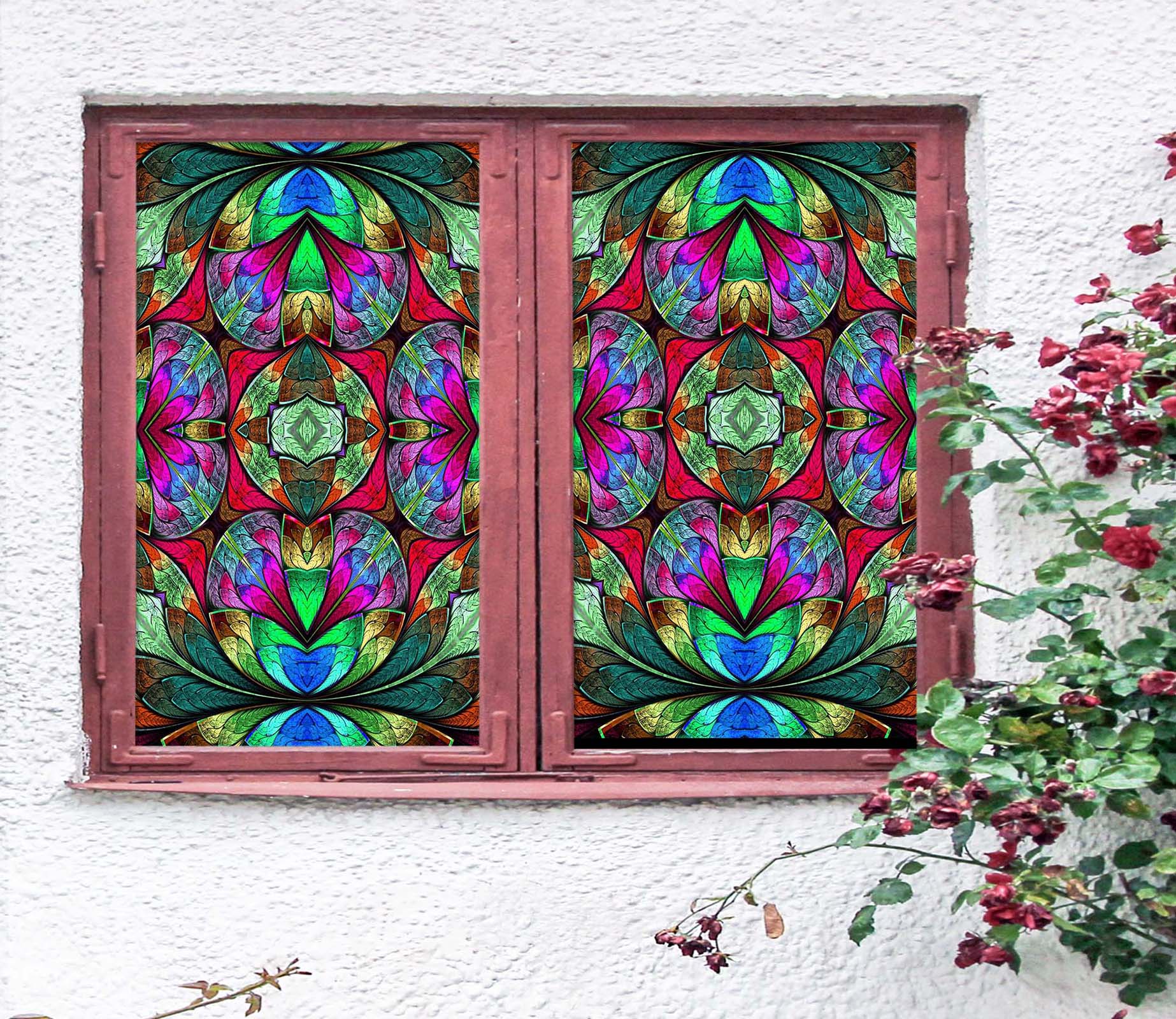 3D Round Flower 032 Window Film Print Sticker Cling Stained Glass UV Block