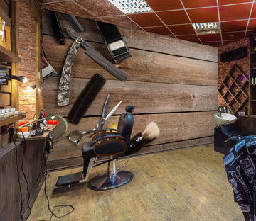 3D Wood Comb Scraper 115152 Barber Shop Wall Murals