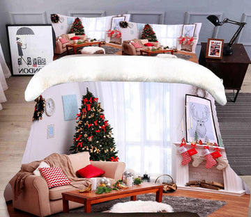 3D Sofa Table Tree 32014 Christmas Quilt Duvet Cover Xmas Bed Pillowcases
