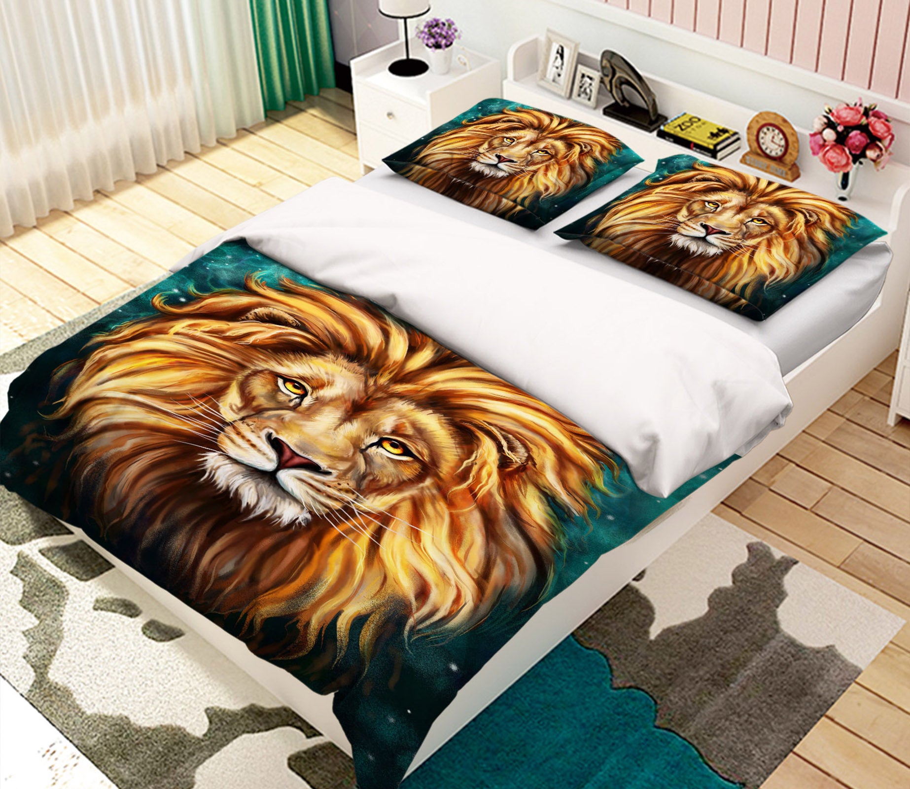 3D Yellow Lion 105 Bed Pillowcases Quilt