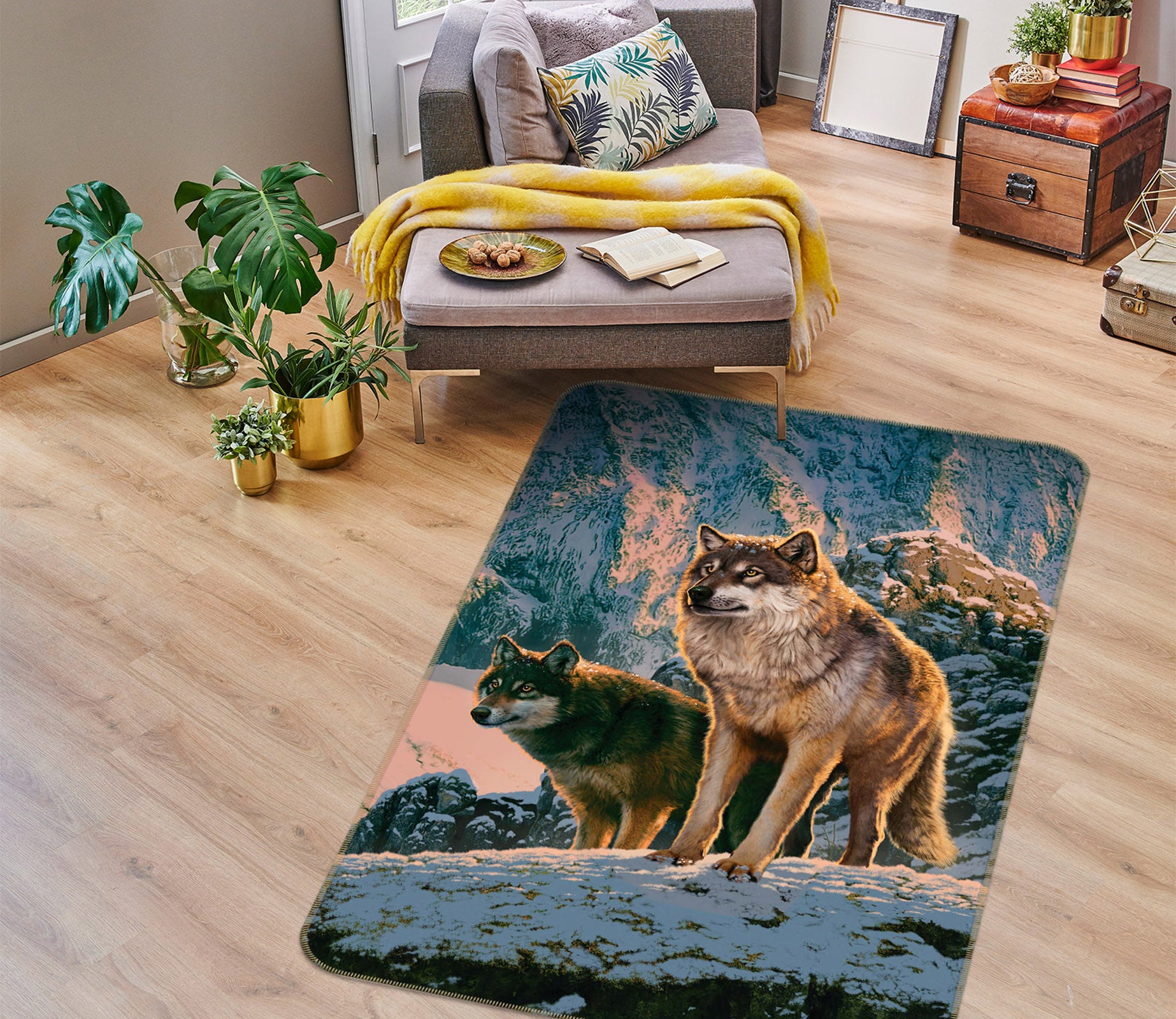 3D Wolf Couple 1088 Vincent Hie Rug Non Slip Rug Mat