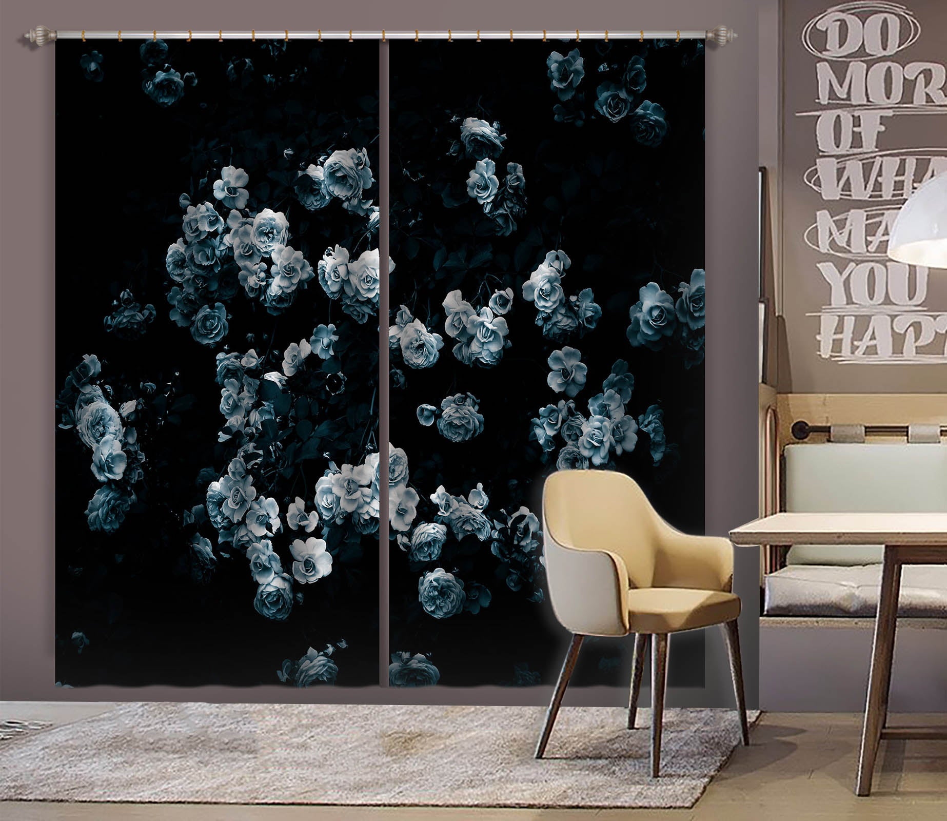 3D White Rose 044 Noirblanc777 Curtain Curtains Drapes