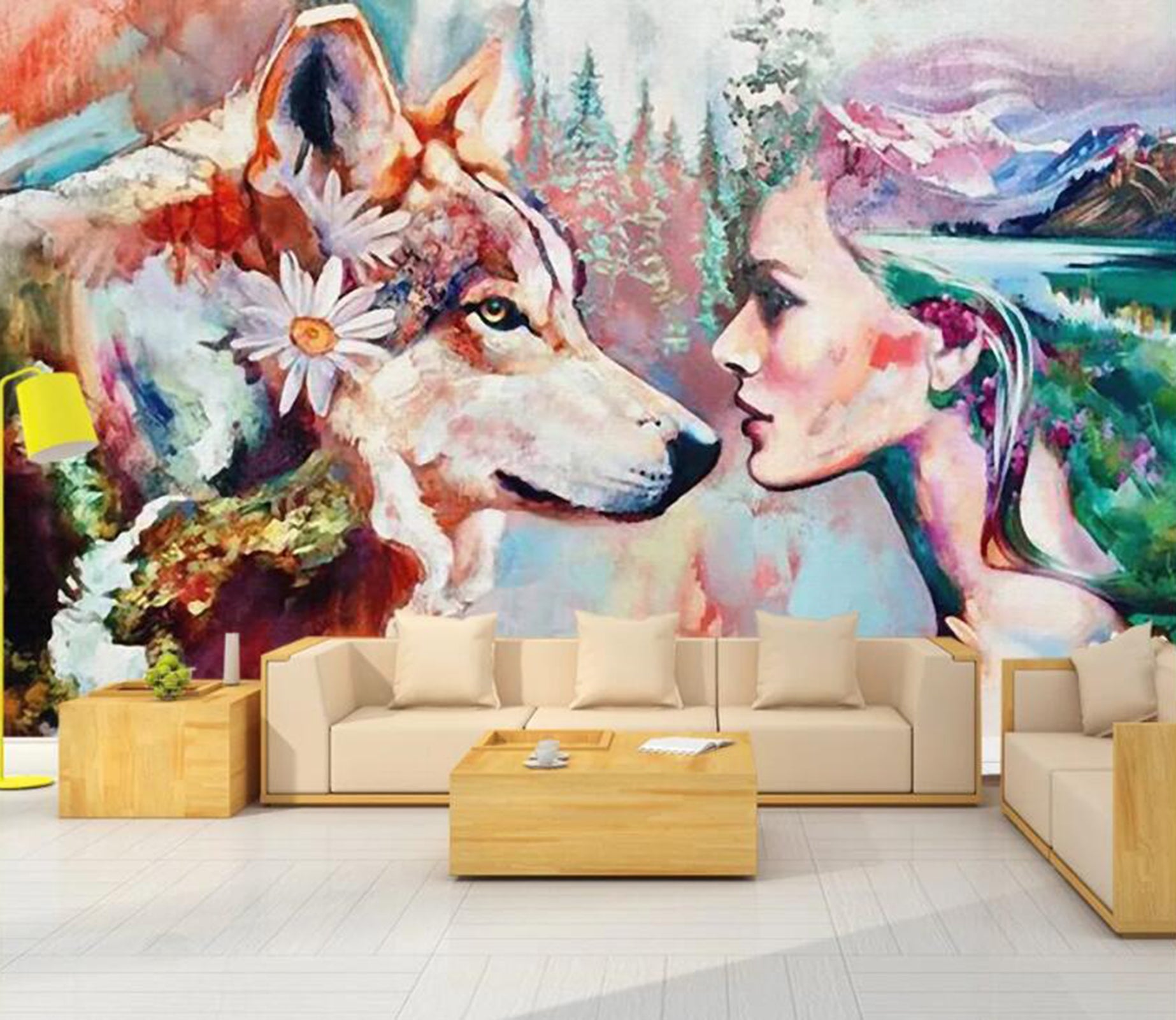 3D Dog And Beauty WC32 Wall Murals Wallpaper AJ Wallpaper 2 