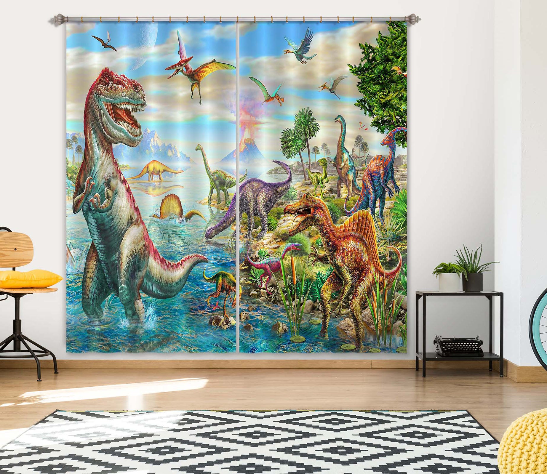 3D Dinosaur Falls 059 Adrian Chesterman Curtain Curtains Drapes