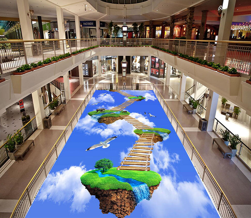 3D Sky Wooden Bridge 122 Floor Mural  Self-Adhesive Sticker Bathroom Non-slip Waterproof Flooring Murals