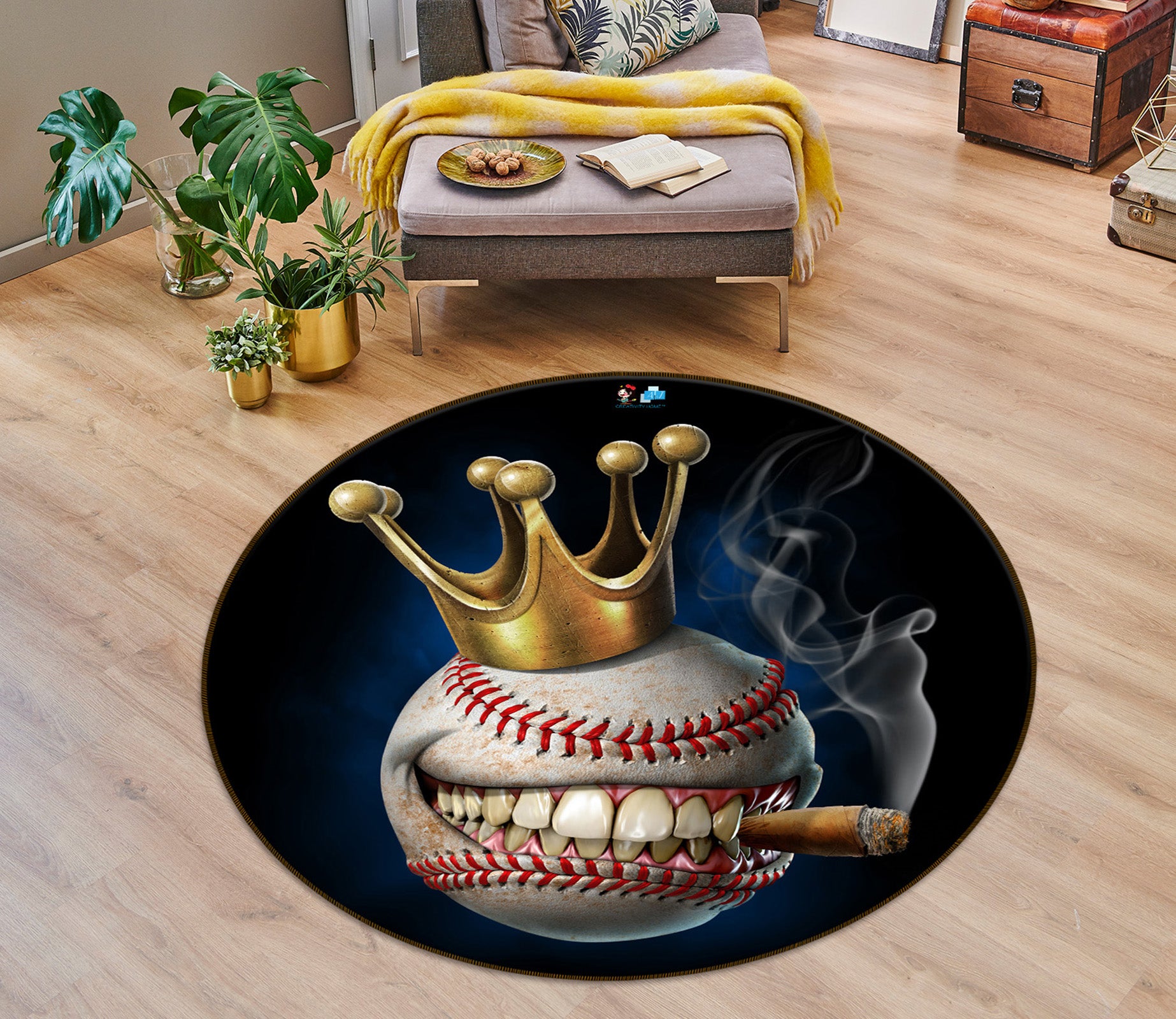 3D Crown Teeth Baseball 4151 Tom Wood Rug Round Non Slip Rug Mat