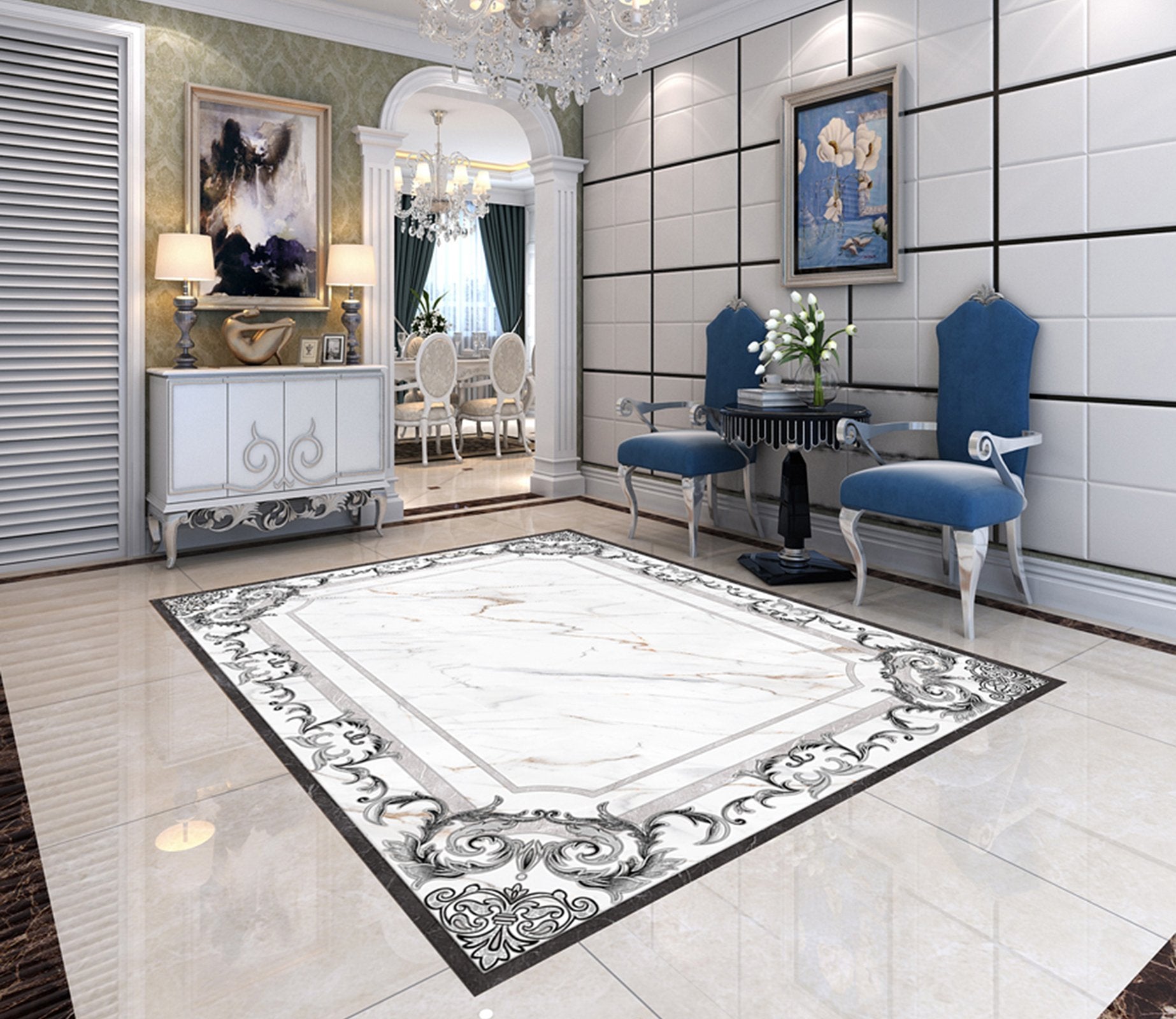 3D Black Pattern WG711 Floor Mural Wallpaper AJ Wallpaper 2 