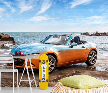 3D Seaside Stone Car 238 Vehicle Wall Murals