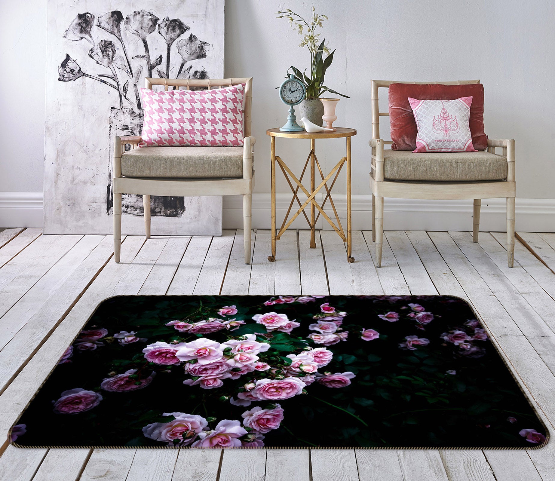 3D Valentine Rose 1006 Noirblanc777 Rug Non Slip Rug Mat