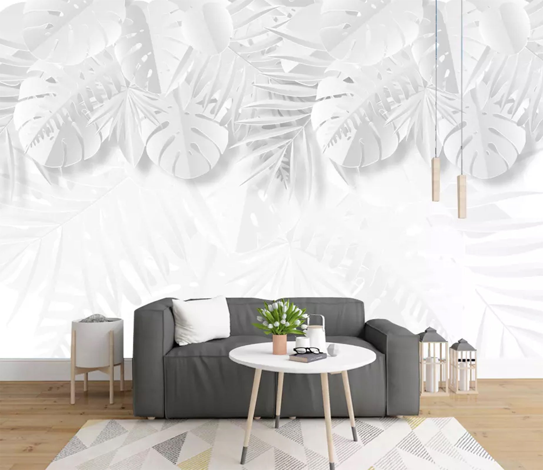 3D White Leaves WC99 Wall Murals Wallpaper AJ Wallpaper 2 