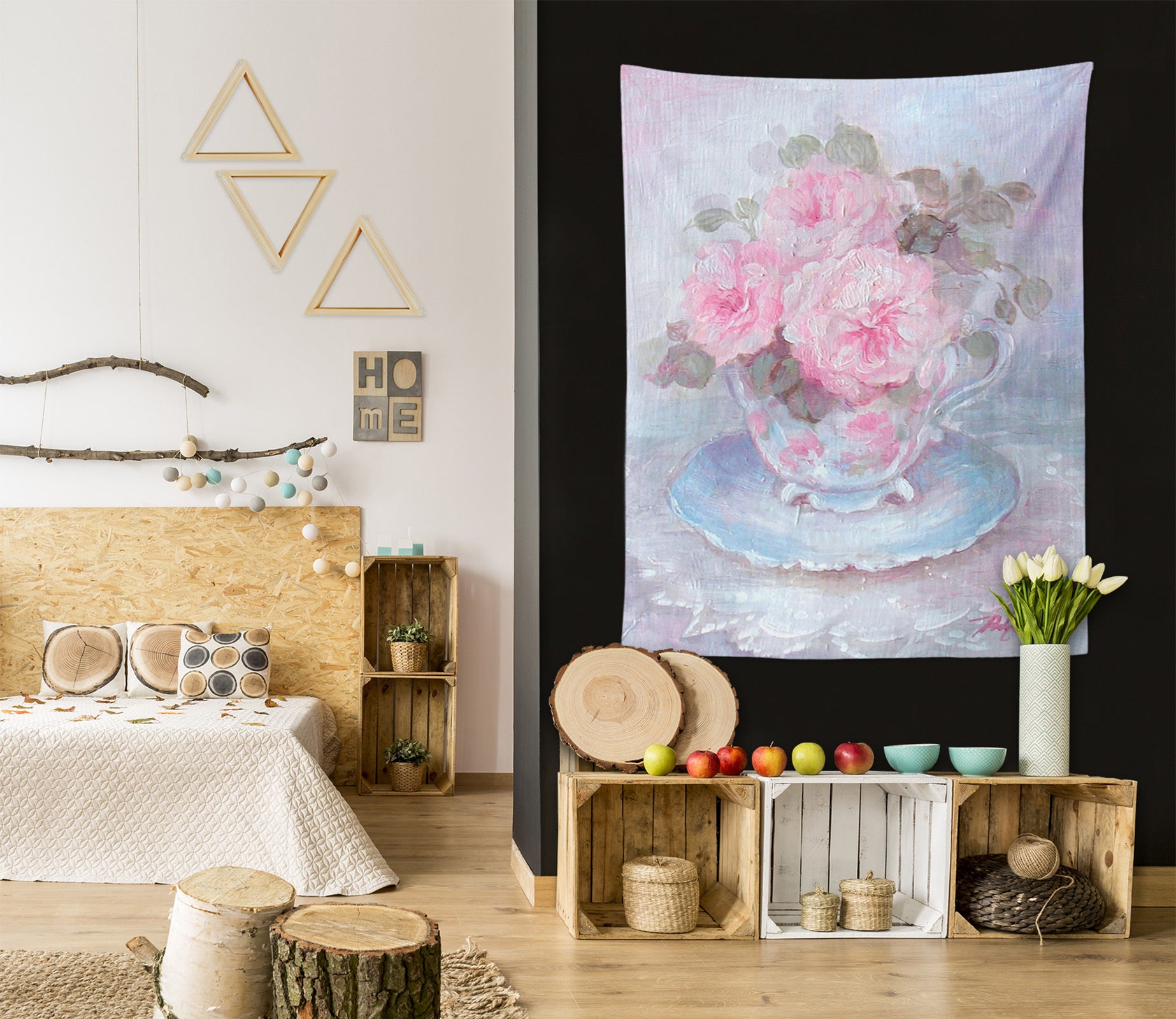 3D Vase Pink Flowers 11223 Debi Coules Tapestry Hanging Cloth Hang