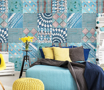 3D Blue Square Pattern WC549 Wall Murals