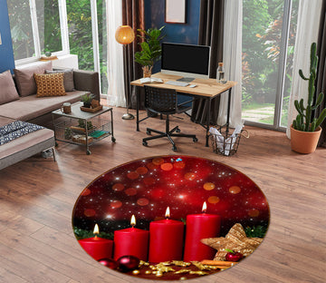 3D Red Candle 55166 Christmas Round Non Slip Rug Mat Xmas