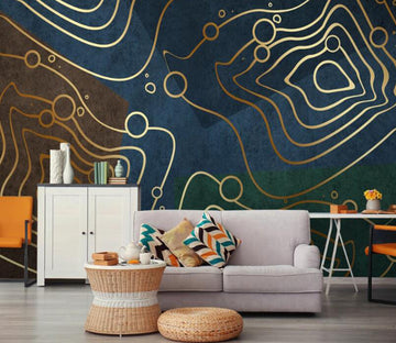 3D Gold Wire Circle 671 Wall Murals