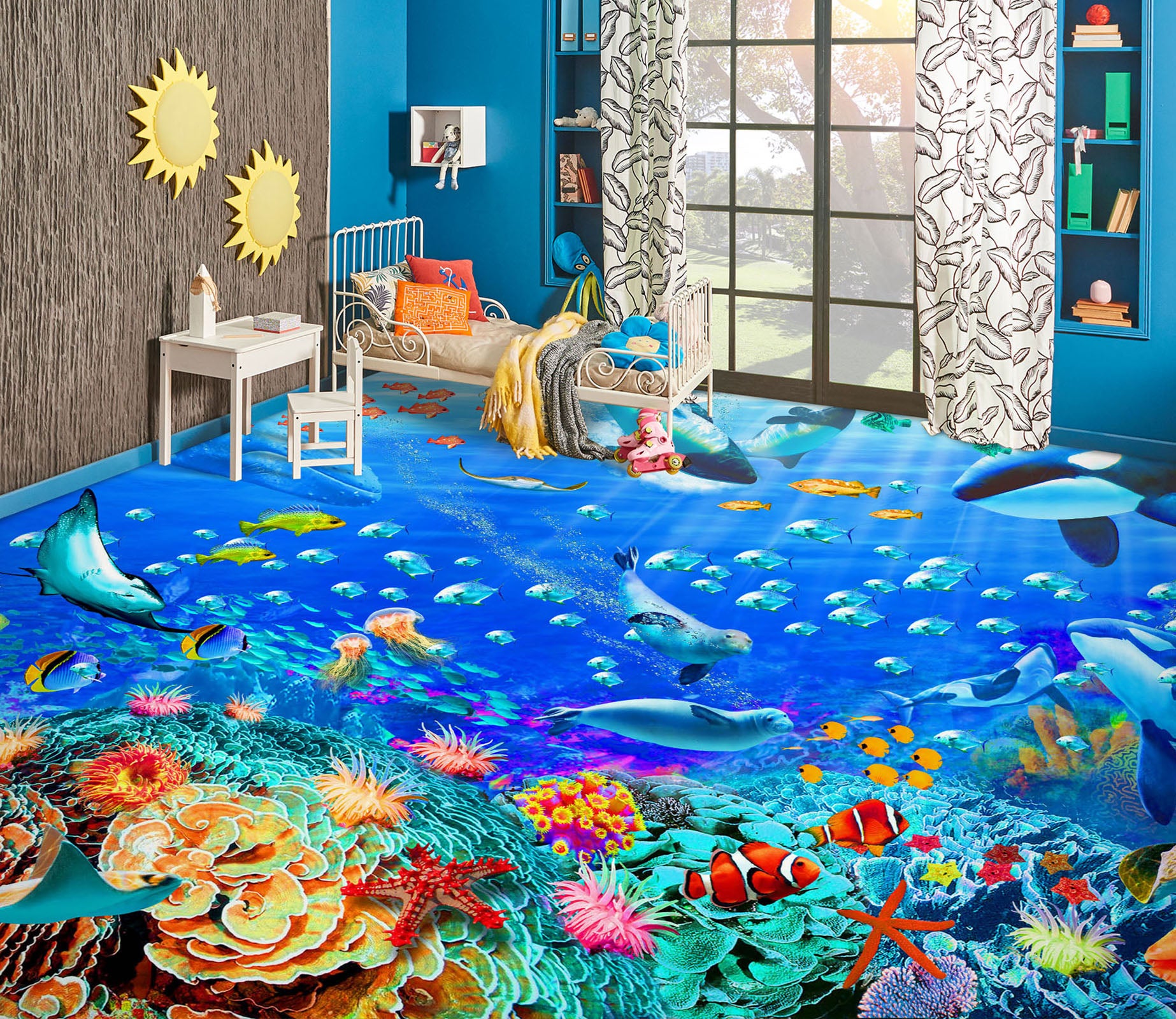 3D Sea Whale Seal Fish Coral 96212 Adrian Chesterman Floor Mural  Wallpaper Murals Self-Adhesive Removable Print Epoxy
