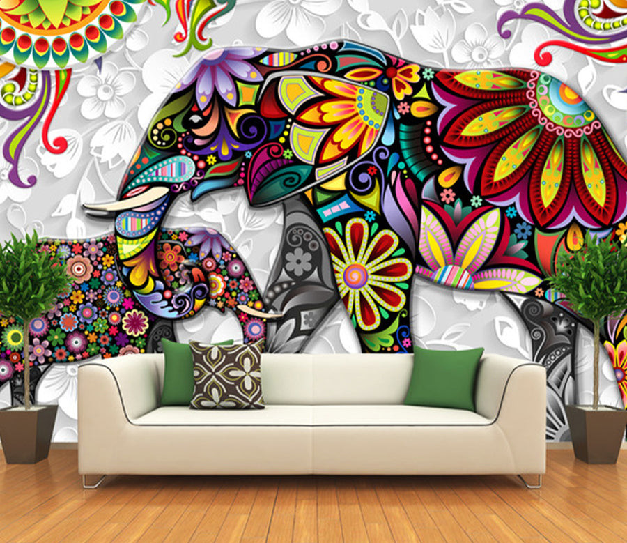 3D Flower Elephant WG005 Wall Murals