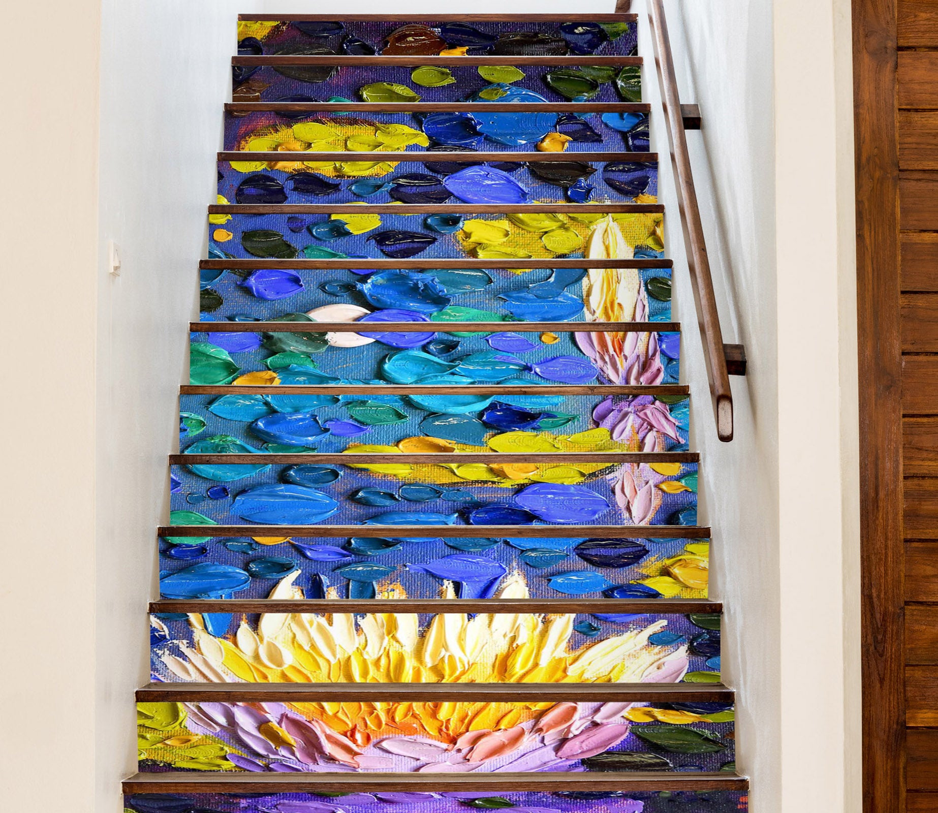 3D Purple Lotus Blue River Painting 96162 Dena Tollefson Stair Risers