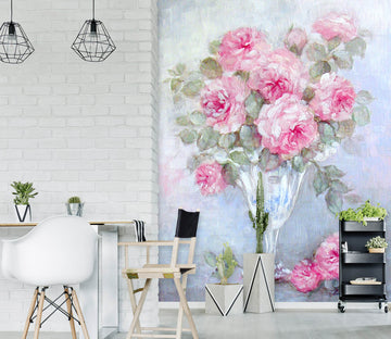 3D Pink Flower Glass Vase 4027 Debi Coules Wall Mural Wall Murals
