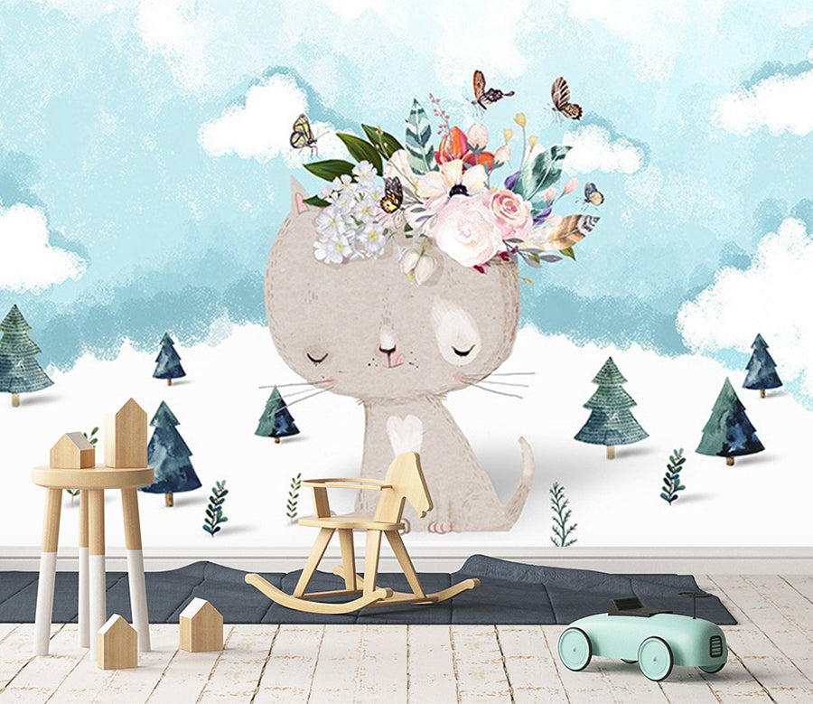 3D Kitten Butterfly WC560 Wall Murals