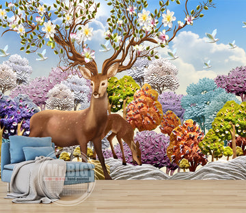 3D Color Tree Fawn WG025 Wall Murals