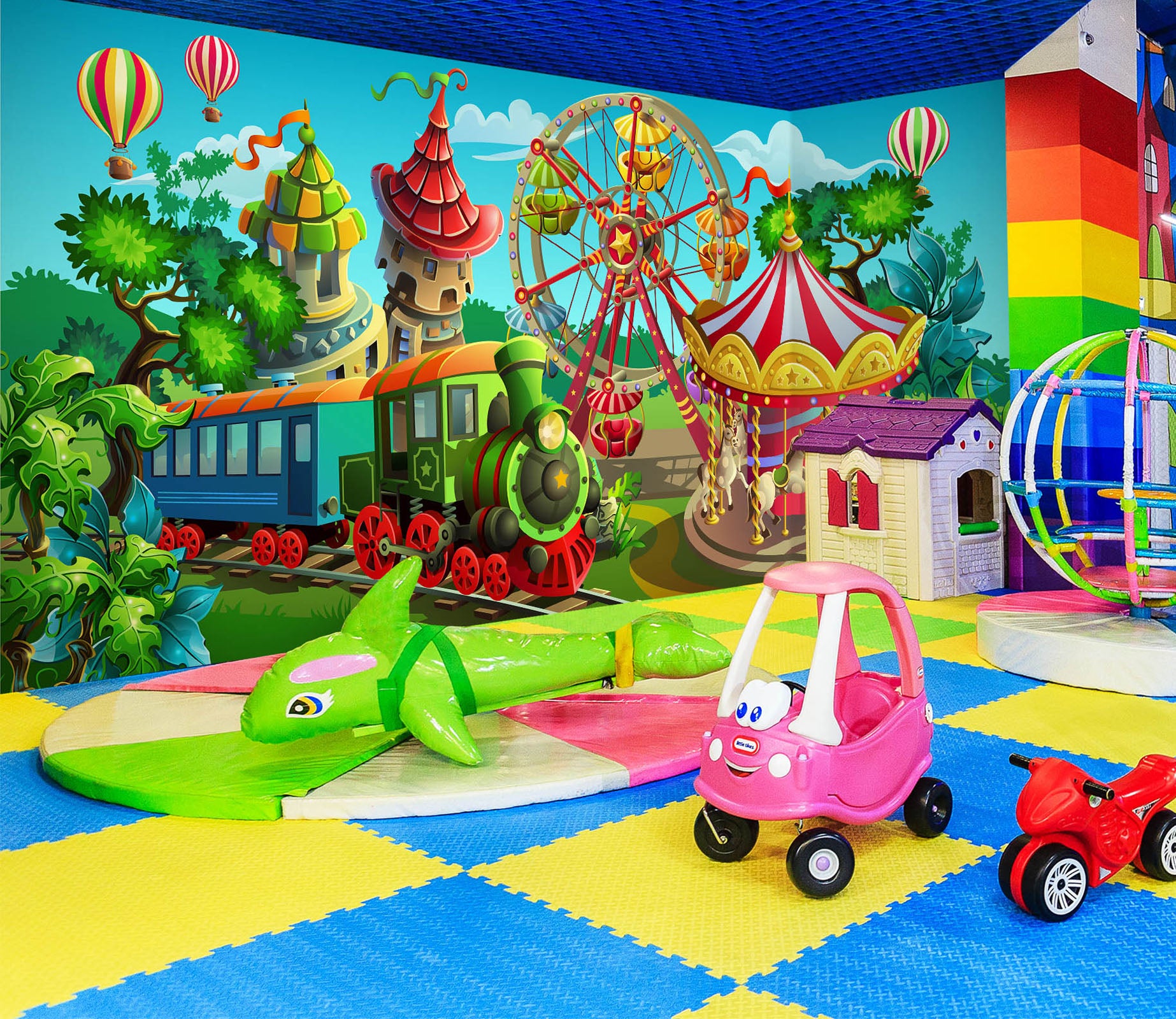 3D Small Train Houses 1413 Indoor Play Centres Wall Murals