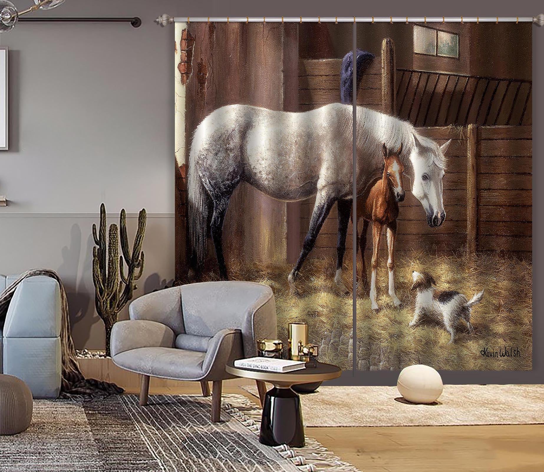 3D White Horse Meadow 134 Kevin Walsh Curtain Curtains Drapes