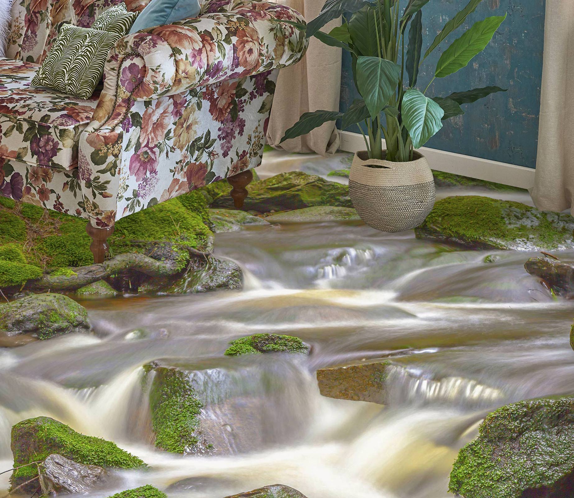 3D Yellowish Small Waterfall 700 Floor Mural  Wallpaper Murals Rug & Mat Print Epoxy waterproof bath floor