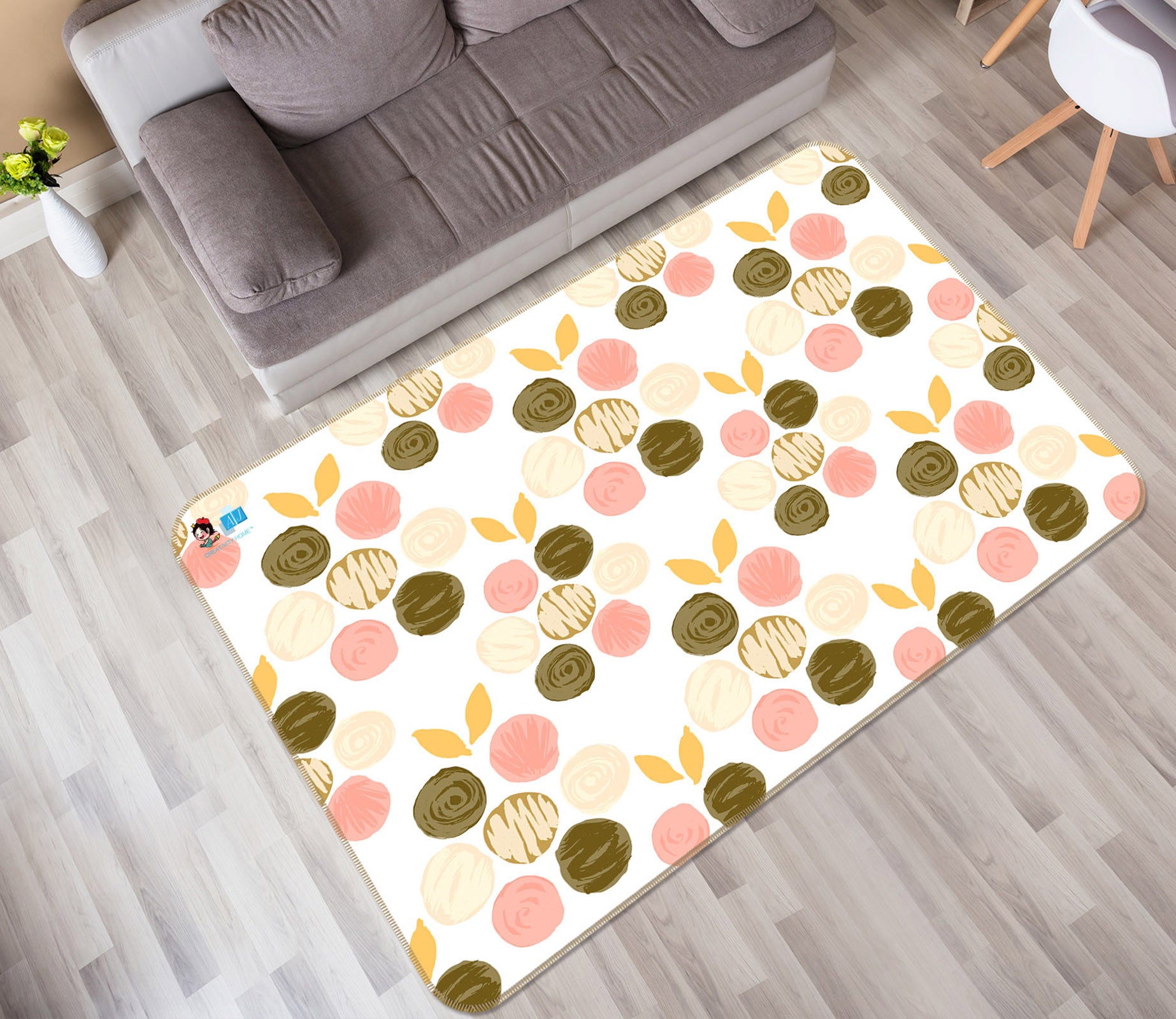 3D Pink-Brown Polka Dots 107106 Kashmira Jayaprakash Rug Non Slip Rug Mat