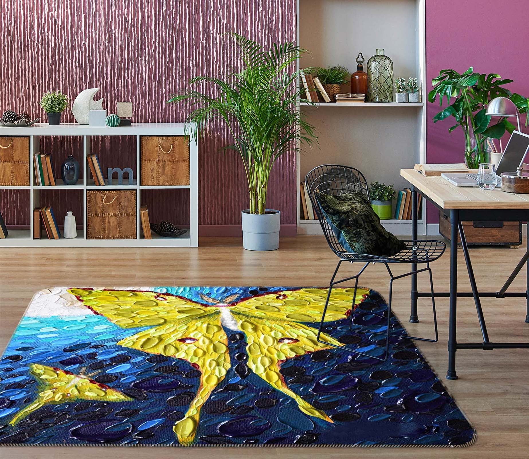 3D Yellow Butterfly 1007 Dena Tollefson Rug Non Slip Rug Mat