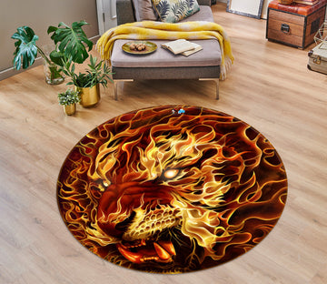 3D Flame Tiger 4185 Tom Wood Rug Round Non Slip Rug Mat