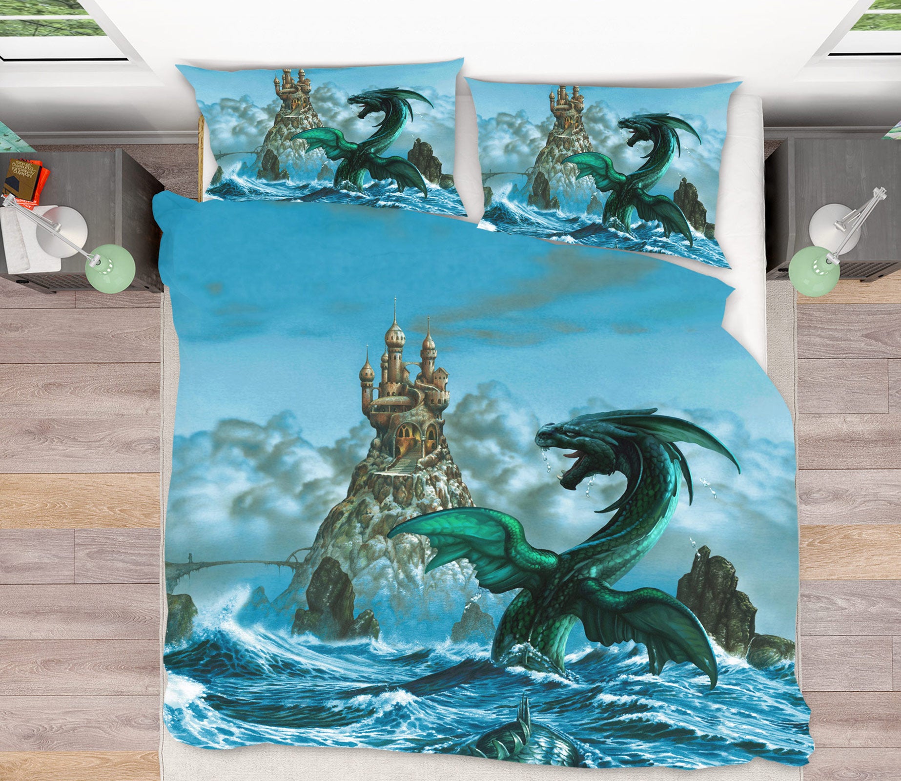 3D Sea Dragon Mountain Castle 6167 Ciruelo Bedding Bed Pillowcases Quilt