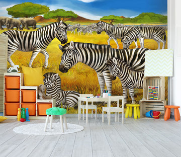 3D Grassland Zebra 292 Wall Murals