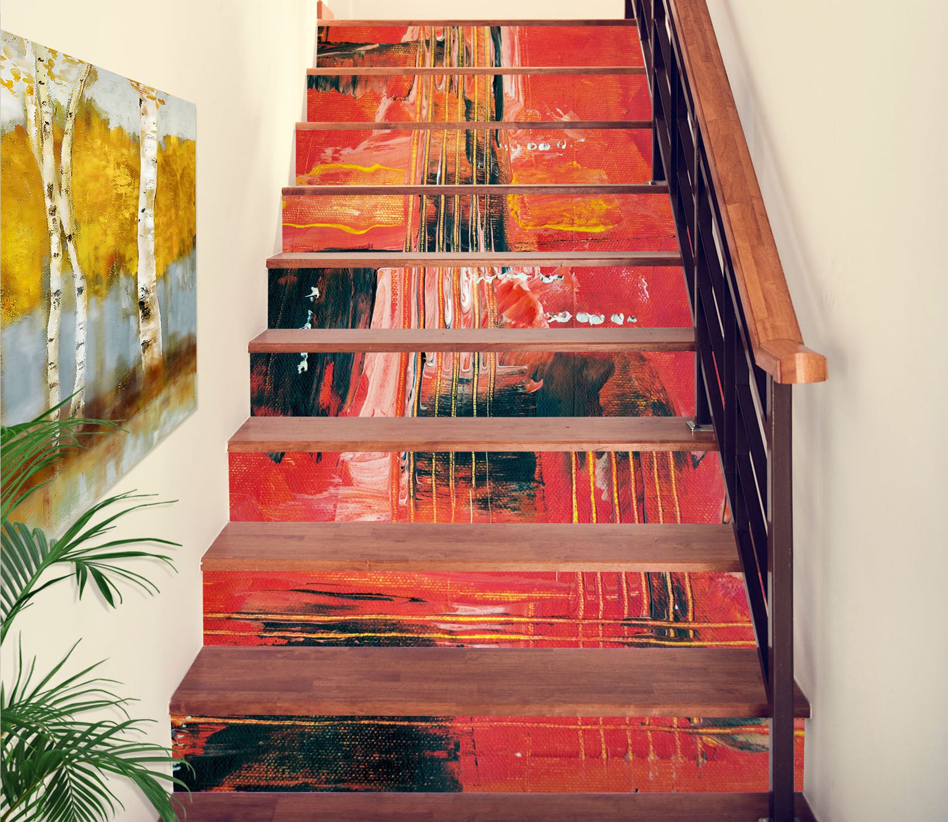 3D Red Oil Painting Memories 601 Stair Risers