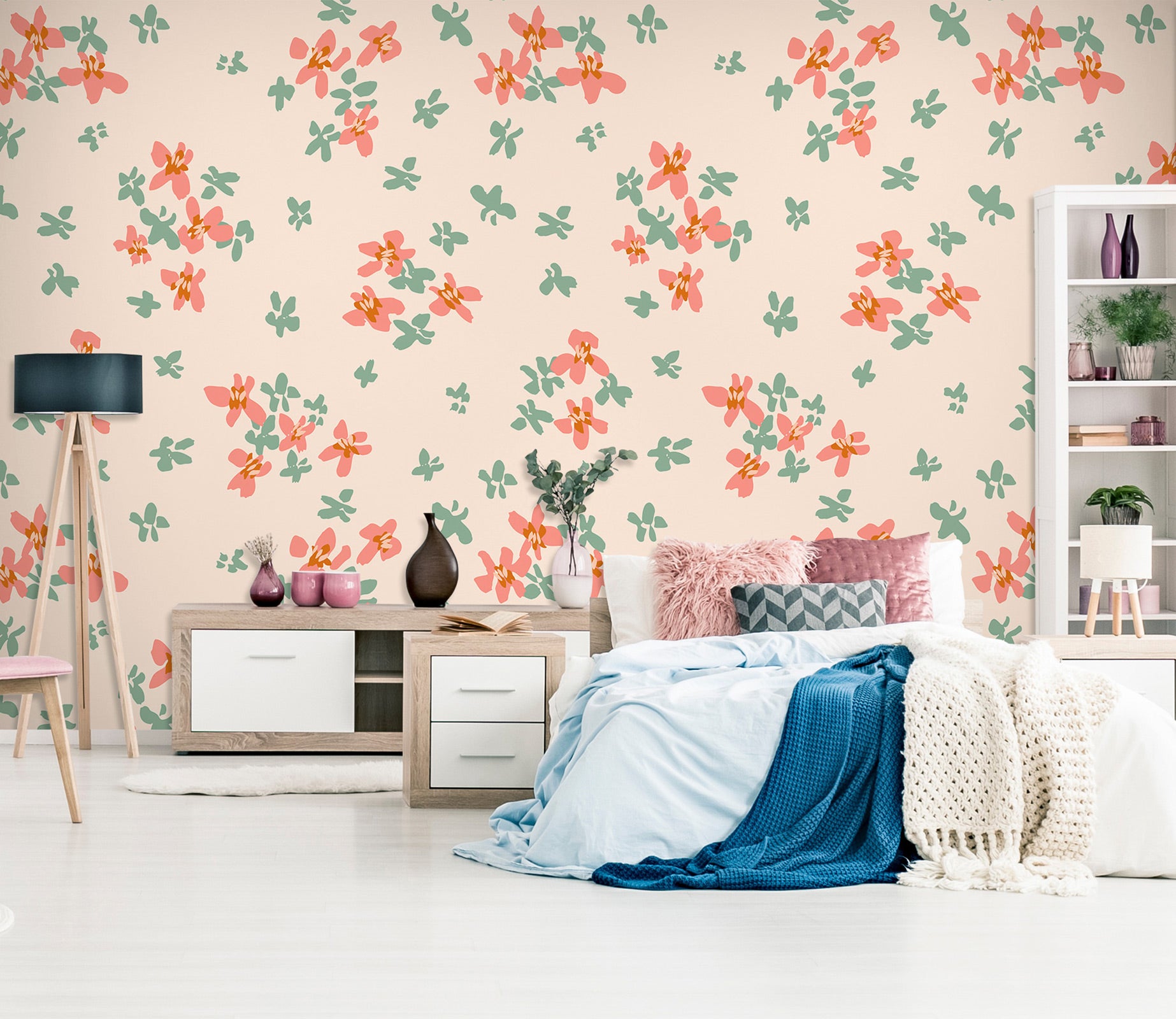 3D Red Green Floral 12087 Kashmira Jayaprakash Wall Mural Wall Murals