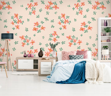 3D Red Green Floral 12087 Kashmira Jayaprakash Wall Mural Wall Murals