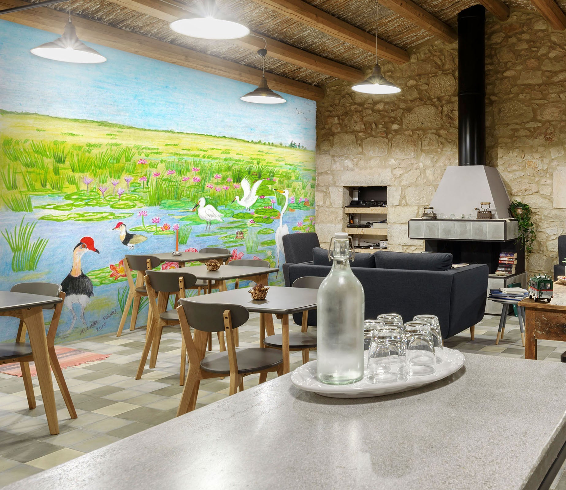 3D Spring Pond 1407 Michael Sewell Wall Mural Wall Murals