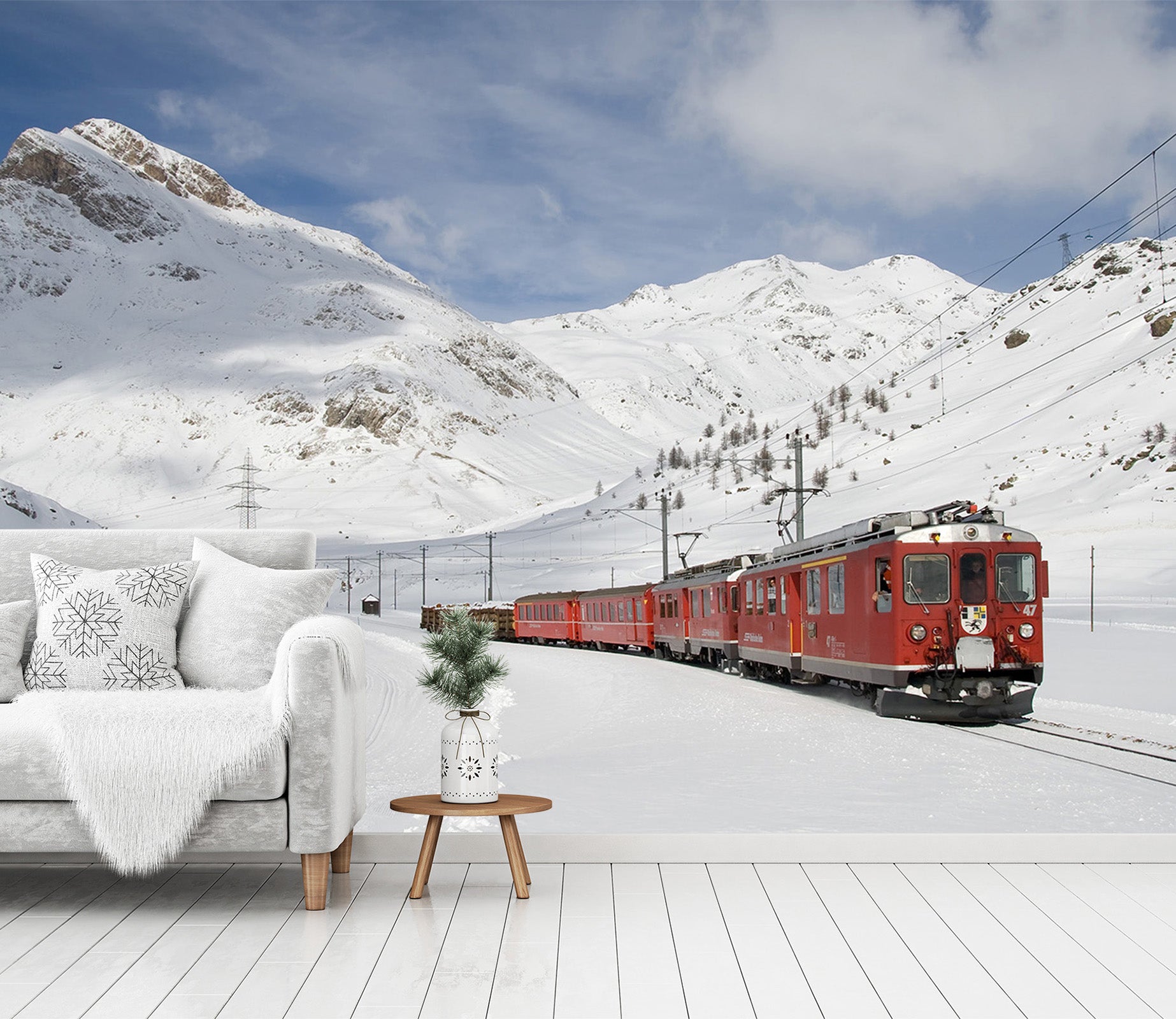 3D White Snow Train 042 Vehicle Wall Murals