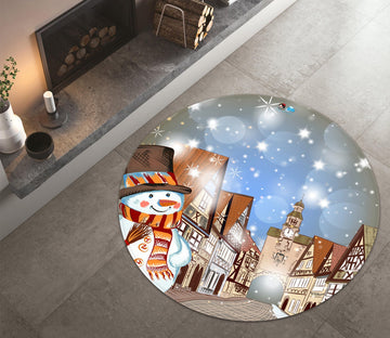 3D Snow Clock Tower 076 Round Non Slip Rug Mat Mat AJ Creativity Home 