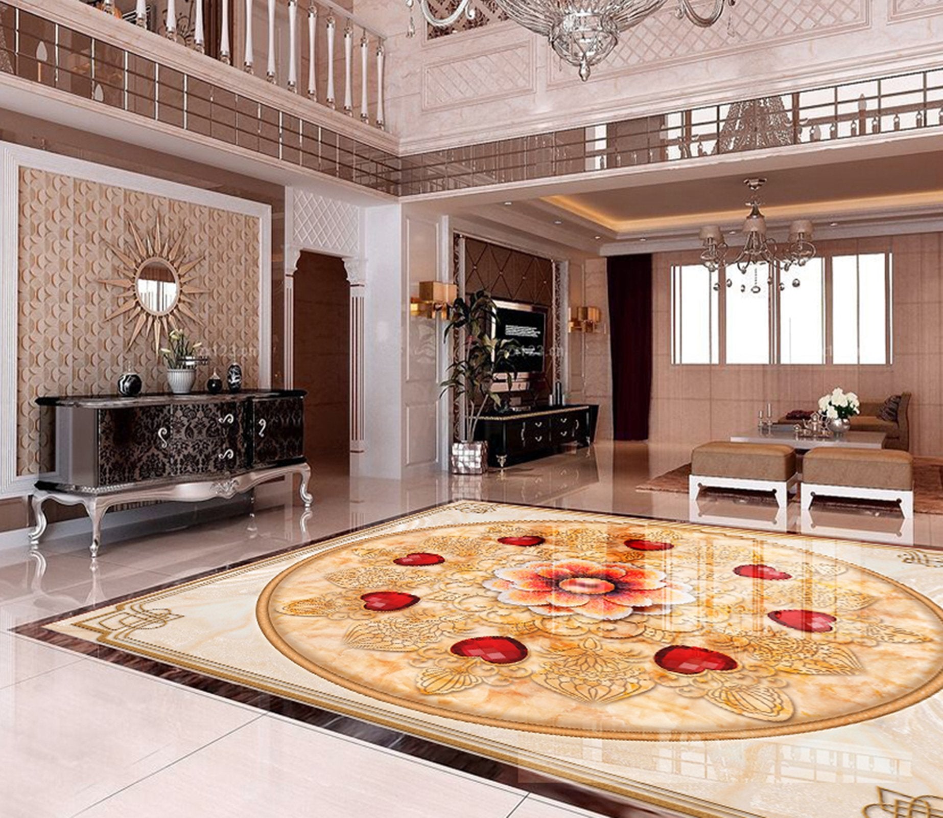 3D Red Gemstone Flower WG314 Floor Mural Wallpaper AJ Wallpaper 2 